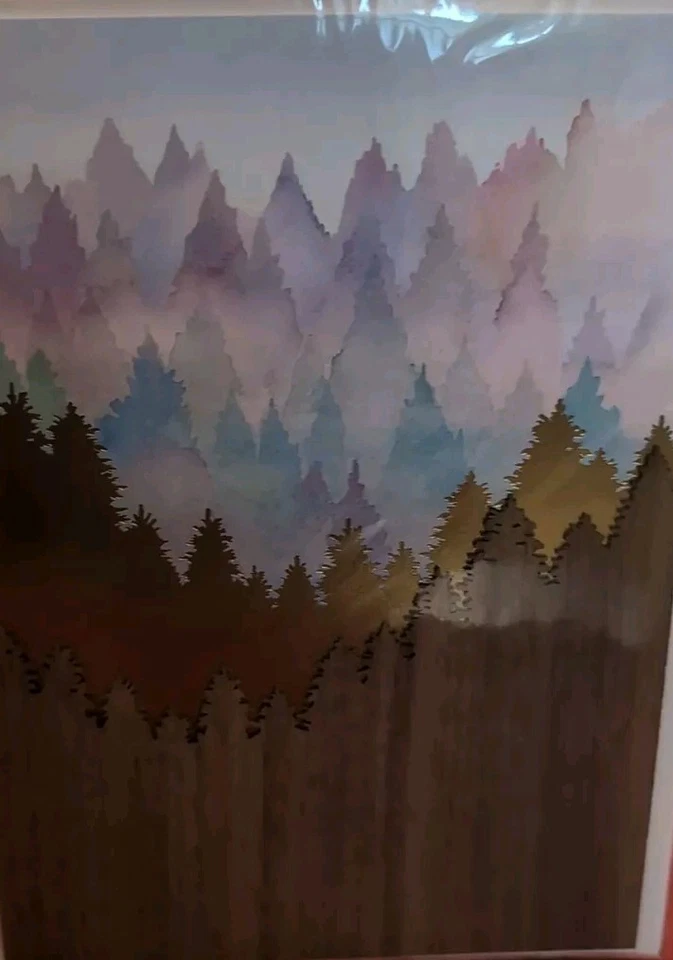 Papyrus Blank Card Mountain Forest trees Laser Cut Real Wooden Treeline Unique - Image 4 of 4