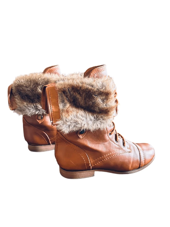 Botas de combate para mujer Bumper marrón imitación cuero - Plegables con piel sintética - Talla Foto 3 de 4