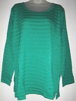Motto NWT 1X Emerald Green Long Sleeve Tonal Striped Deep Scoop Neck Tunic