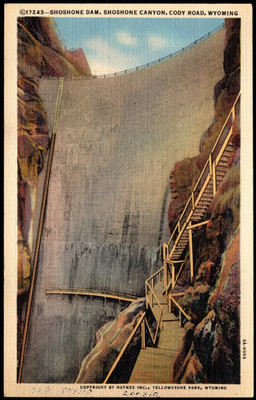Postcard Shoshone Dam, Shoshone Canyon, Cody Road, near Cody, WY  Linen