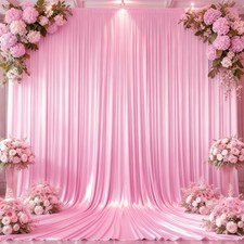 Pink Satin Backdrop Curtains 2 Panels 5x12 FT Wrinkle Free Glitter Photo Drop