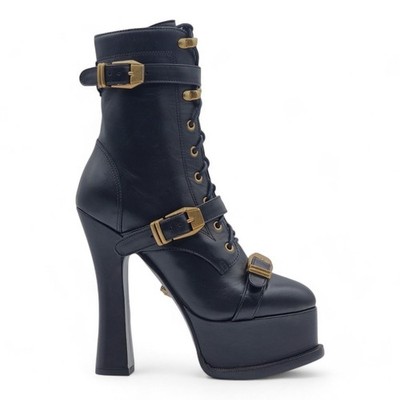 Versace Platform Ankle Leather Booties in Black EU 35.5 US 5.5 - NWB $2300