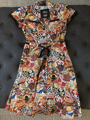Disney Unique Vintage Lightning McQueen Cars Shirt Dress XS Multi