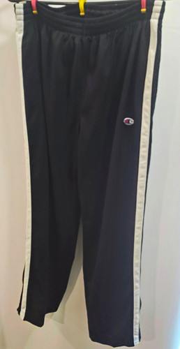 Vintage Champion Men's Black/White Side Stripe Mesh Track Pants Drawstring L