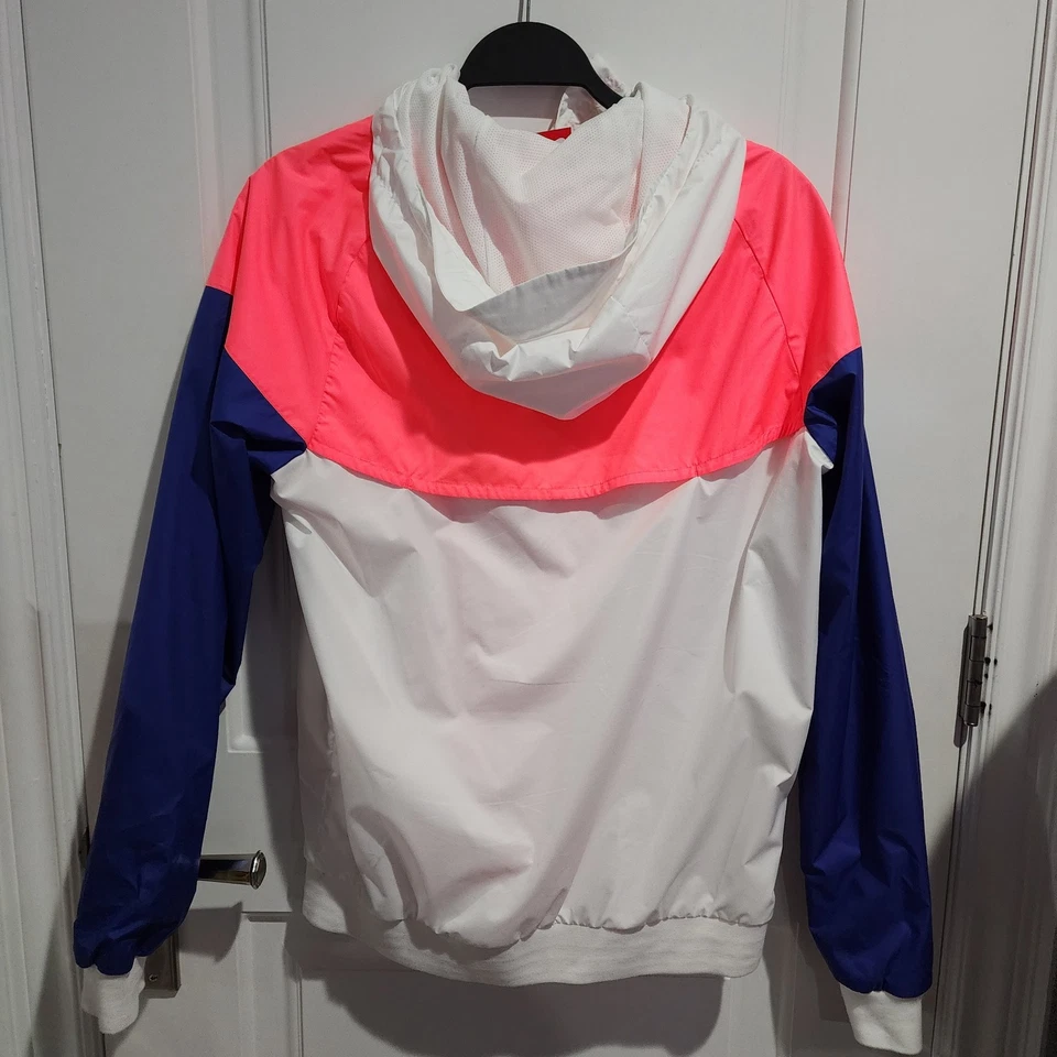 Rara Chaqueta Cortavientos Nike Windrunner Rosa Blanco Azul Nylon Talla Pequeña Foto 2 de 4