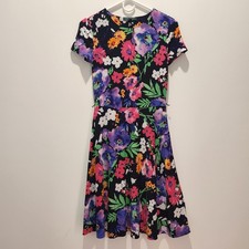 Ralph Lauren Dress Flare A-Line XS Midi Short Sleeve Stretchy Floral Lined
