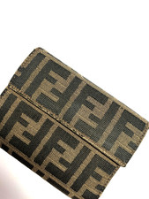 FENDI VINTAGE ZUCCA FF CANVAS LEATHER WALLET TRIFOLD COIN CARD ITALY BROWN