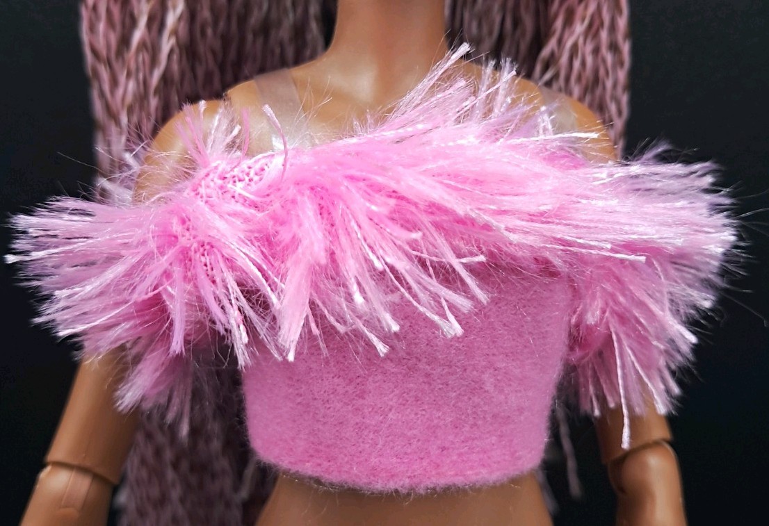 Barbie Fashion Doll Clothes Deluxe Style # 4 Pink Top with Feathery Trim. NEW!