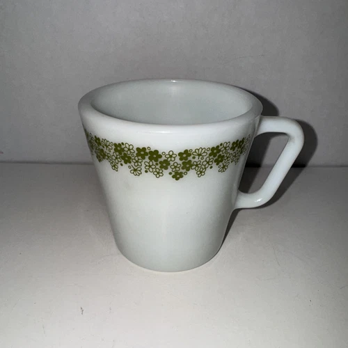 Vintage Pyrex Mug Green Daisy Chain Milk Glass Cup 1970s Retro Floral Pattern