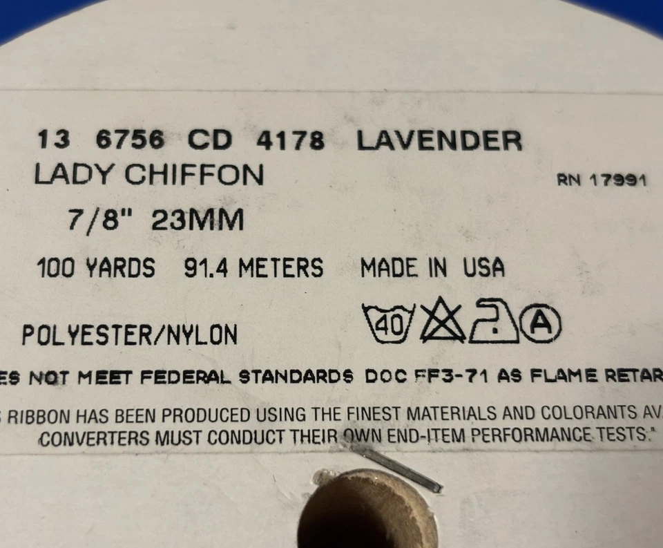 Lady Chiffon Ribbon 6756 Berwick Offray Lavender 7/8" Sheer 100yds Spool - Image 3 of 3