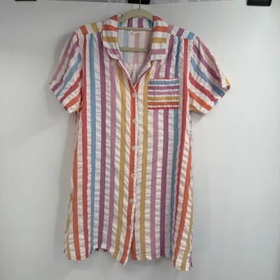 Roller Rabbit Eddie Striped Mini Shirtdress Womens Large Multicolor Chest Pocket