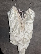 Vintage 1970s Victorias Secret Satin Lace Trim Bodysuit With Bow