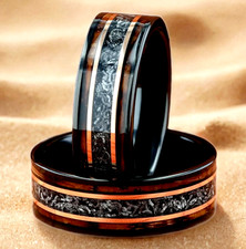 Men 8mm Tungsten Burnt Whiskey Barrel Meteorite Inspire Comfort-Fit Wedding Band