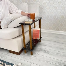 Narrow Small Places Faux Marble Top Modern Side Table for Couch Living Room, ...