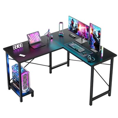 L Shaped Desk, Computer Gaming Desks Corner Office Table with CPU Shelf for H...