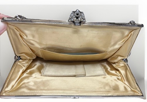 Vintage Art Deco Style Beaded Clutch Purse Gemstone Clasp Mirror Inside Satin - Picture 12 of 19