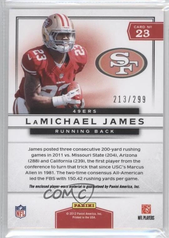 2012 Playoff Prestige Prestigious Picks Gold Materials LaMichael James Rookie RC - Image 2 of 2