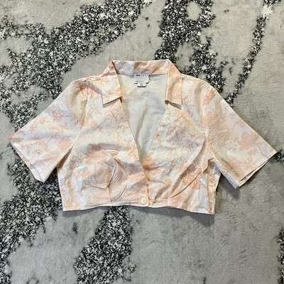 ASOS Toile Print Blouse Womens 12 Pink White Crop Top Cottagecore Coquette