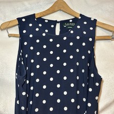 Lauren Ralph Lauren Blue White Polka Dot Fit & Flare Keyhole Back Belted 8