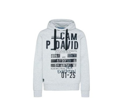 Camp David Herren Sweathoodie Hoodie XL Weiß Melange mit Druck mit Baumwolle