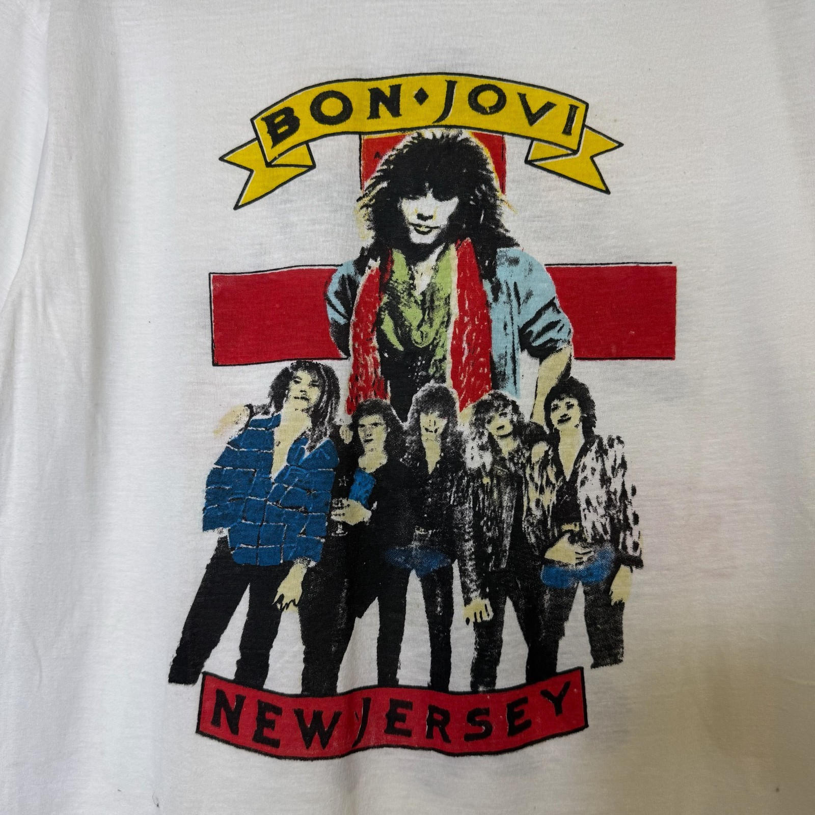 Vintage Bon Jovi New Jersey Syndicate Sold Out White T-shirt Size L 80s image 2