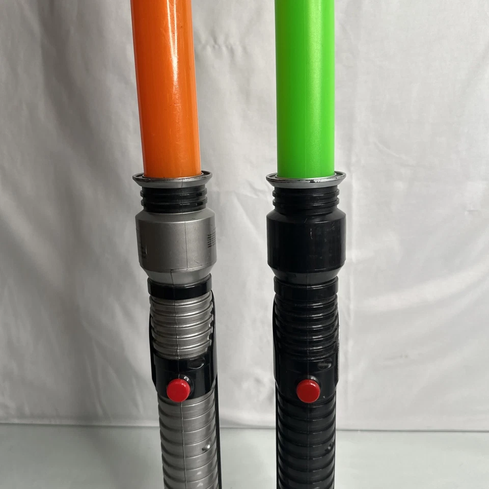 Pair Of 1999 Hasbro Battery OP Star Wars Light Saber Orange & Green(Green works) - Image 3 of 4