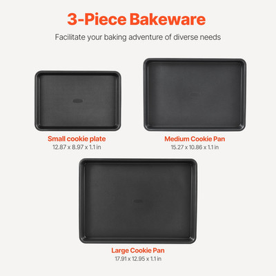 Baking Pans Set, 3-Piece, for Baking Cookie Cake Muffin Bread