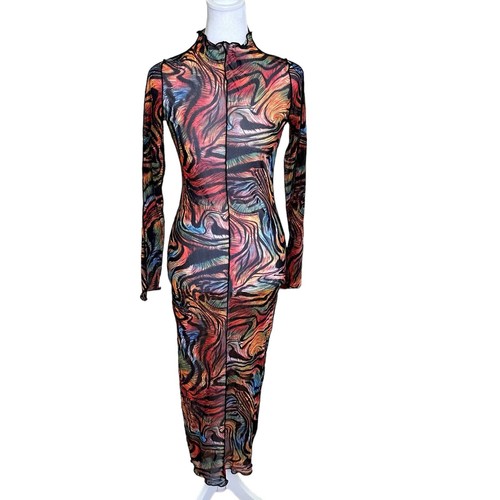 Kimcine Curve Women’s Sheer Long Sleeve Bodycon Multicolored Dress Size S NWOT - Picture 10 of 11