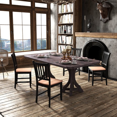 Set of 4 Dining Chair Kitchen Spindle Back Side Chair w/ Solid Rubber Wood Legs - Picture 3 of 7