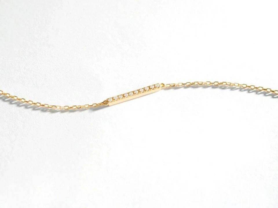 Brazalete Barra Diamante Oro 14K Brazalete Oro Sólido Para Mujer Diamante Joyería Regalo Foto 4 de 4