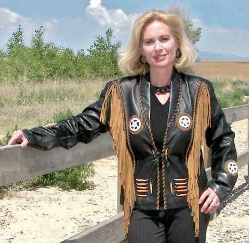 Mujeres Vaquera Occidental Cuero de Vaca Flecos Chaqueta Hueso Cuentas Bisonte Bull Nj51
