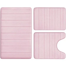 Pink Memory Foam Bathroom Rug Set 3 Piece Non Slip Extra Soft Absorbent Bath ...