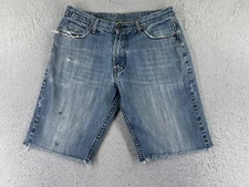 Flypaper Shorts Womens 33 Blue Cutoff Denim Jean 100% Cotton Distressed 30x11