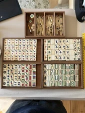 Antique 20s Mah Jongg set carved cattle bovine bone bamboo  148 Tiles