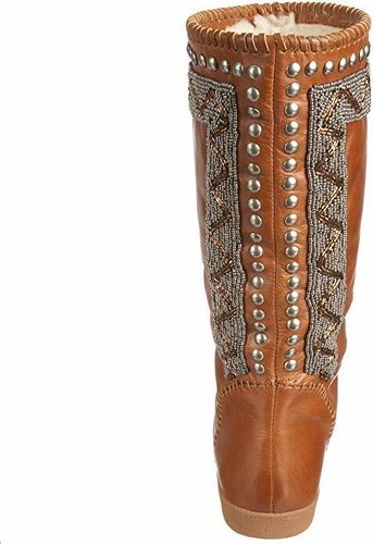 HOUSE OF HARLOW 1960 WILLA BOOTS CARAMEL LEATHER BEADED EMBELLISHED MOCCASIN NEW - Picture 11 of 12