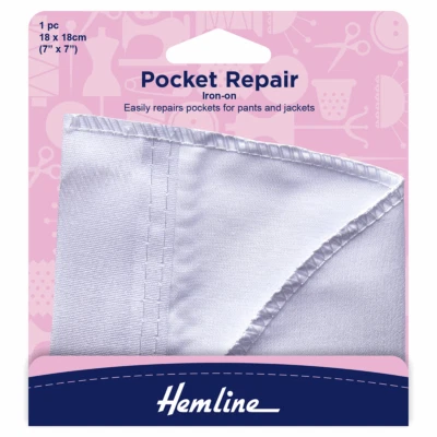 Hemline Iron-On Pocket Repair Jacket Trouser White Size 18 x 18cm