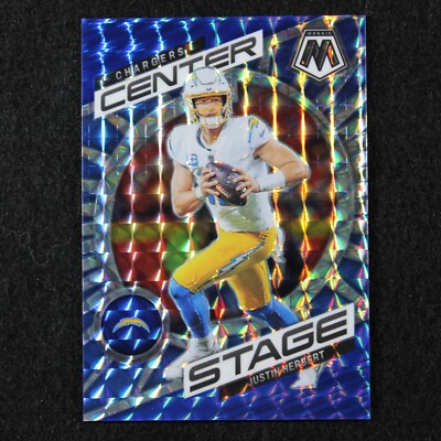 2023 Panini Mosaic - Justin Herbert - /99 - Mosaic Blue Prizm - Center Stage