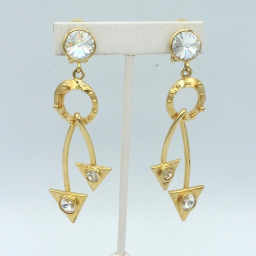 Bijoux New York Designs Rhinestone Earrings Modernist Dangle Clip-on Long