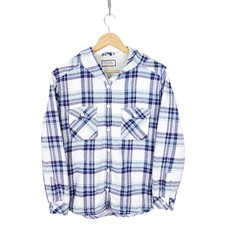 Boston Traders Womens White Fleece Lined Hooded Flannel Shacket Size Medium