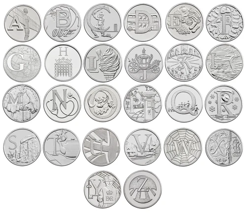 2018 2019 A-Z Alphabet 10p Ten Pence coin Angel Bond Fish Oak NHS Robin Tea Web