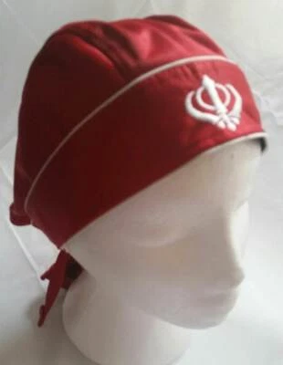 ONLINESIKHSTORE Sikh punjabi turban jean patka pathka khanda bandana head wrap red colour singh