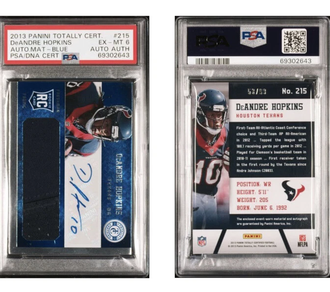 DeAndre Hopkins Panini Totally Certified #215 Autograph Material-Blue