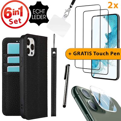 Ledertasche Lederhülle Leder Case Schutzhülle Handy Hülle 9H Folie Kameraglas