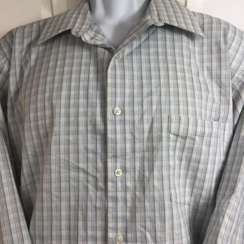 Van Heusen FLEX Dress Shirt Mens 17.5 34/35 XL White/Blue/Green Plaid L/S - Picture 2 of 4