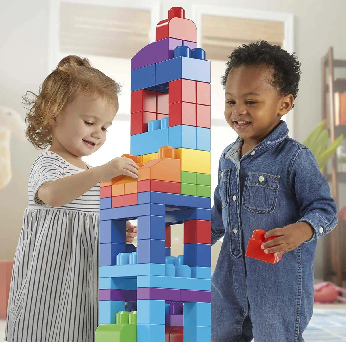 MEGA BLOKS 80 Piece Building Blocks Toddler Toys with Storage Bag