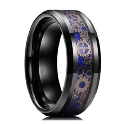 Men's Steampunk Gear Ring - 8mm Wide Stainless Steel Wedding Band, Sizes 7-13 | Industrial Mechanical Design | Anniversary Or Wedding Ring