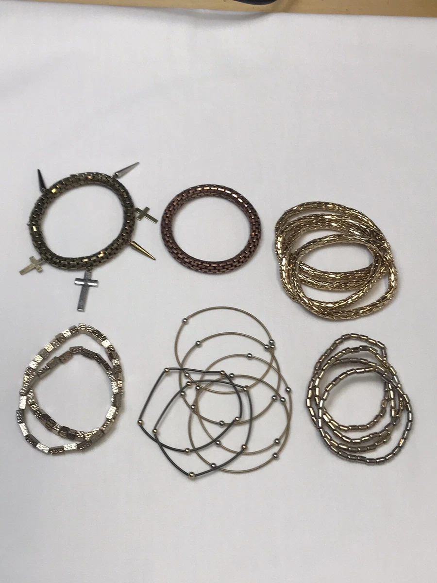 18 Pc Mesh Coil Serpentine Stretch Bracelet Lot Gold Tone Rock