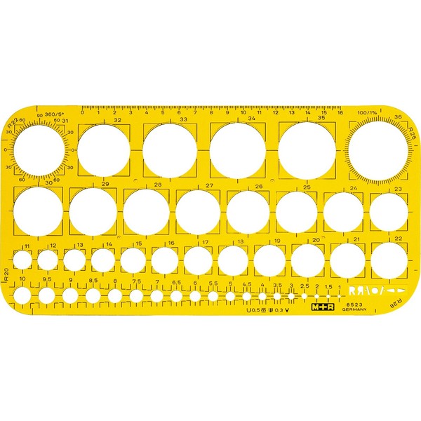M+R Zeichenschablone Kreis Schablone Gelb/Transparent 45 Kreise 1-36 Mm-image