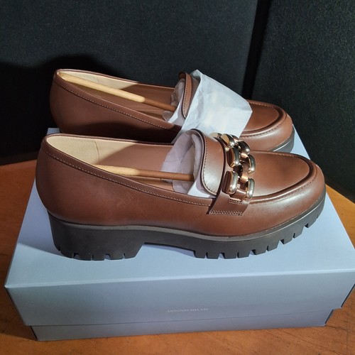 Antonio Melani Brookelyn Chain Loafer Women's Size 8.5 M Cacao Brown Leather - Picture 3 of 9