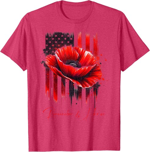 Veterans Day 2024 USA Memorial Day Red Poppy Flower Military T-Shirt Hoodie - Picture 10 of 12